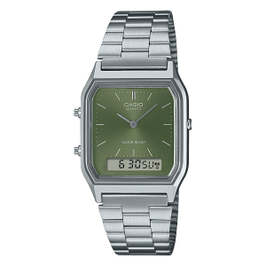 Reloj Casio Retro de Hombre en Acero – Estilo Vintage Analógico-Digital | Esfera Verde AQ-230A-3AMQYES