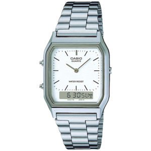 Reloj Casio Retro de Hombre en Acero – Estilo Vintage Analógico-Digital | Esfera Blanca AQ-230A-7dMQYES
