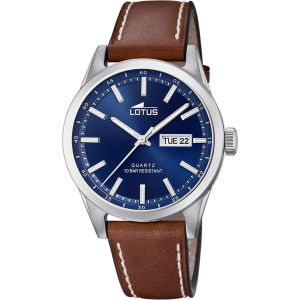 Reloj Lotus Hombre – Elegante con Correa de Cuero Marrón y Esfera Azul | Resistente al Agua 10 ATM. Ref. 18671/3