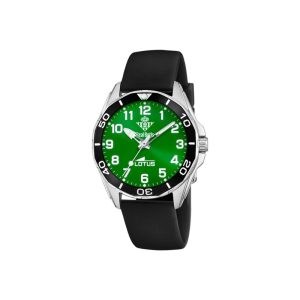 Reloj Lotus Juvenil o mujer, Real Betis Oficial, Correa de caucho negra, Acero Inoxidable, Esfera Verde, Resistente al agua. Ref. 18942/1