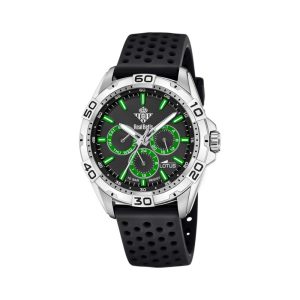 Reloj Lotus de Hombre, Real Betis Oficial, Correa Caucho, Esfera Negra y Verde, Multifunción, Resistente al agua. Ref. 18940/1